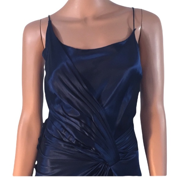 NWT Laundry by Design Silk Satin Navy Blue Twist Front Midi Dress Black Iris S - Picture 2 of 10